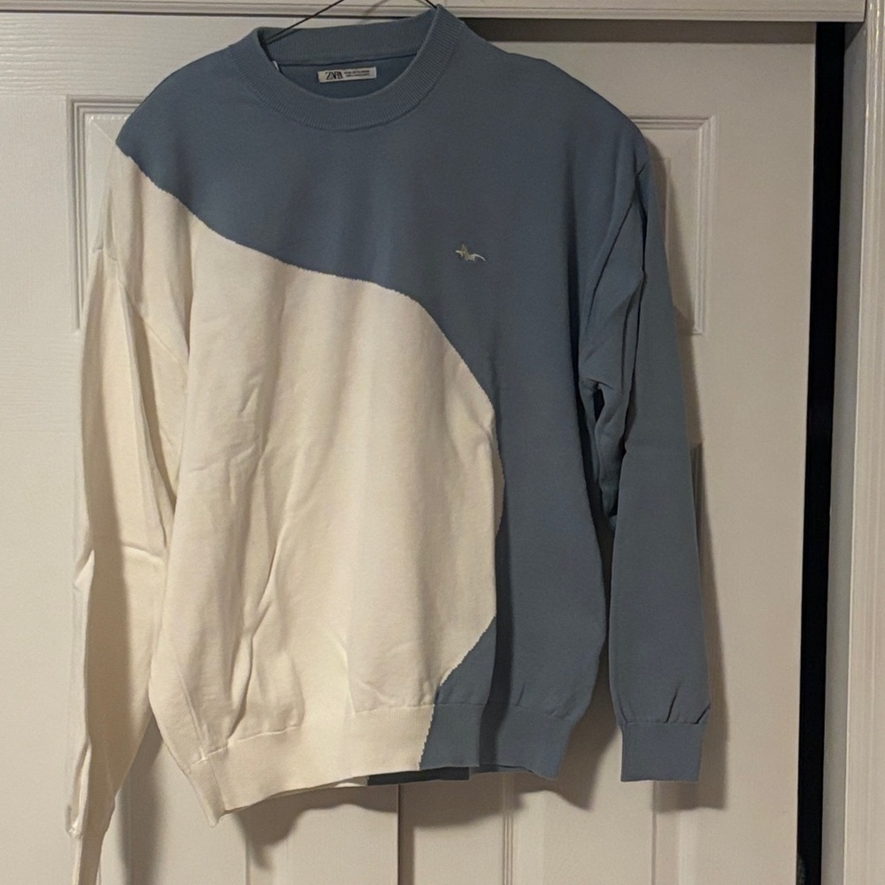 Vintage Zara Blue and Cream Sweatshirts Versatile Casual Wear free ship- Size XL